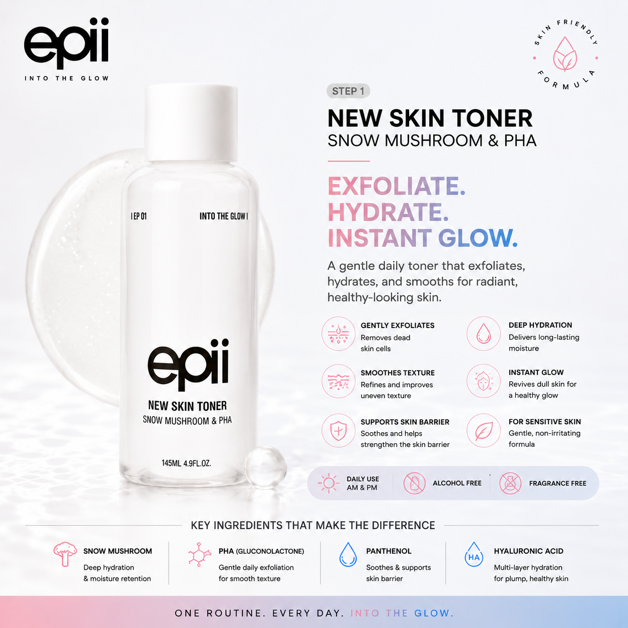 Epii New Skin Toner Snow Mushroom & PHA 145ml